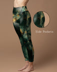 Abstract dark green fluid gilded water ripple leggings