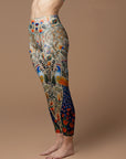 Animal peacock with colorful feathers and flowers leggings