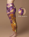 Water ripples with gold sunshine and purple captured leggings