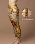 Abstract brown and gold marbling leggings