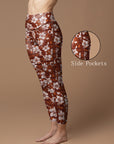 Hawaiian hibiscus brown leggings