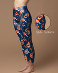 Halloween pumpkin broom dark blue leggings