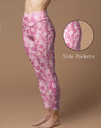 Seamless pink lace flower pattern leggings