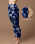 Flower dandelion blooming flying blue Leggings