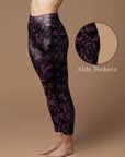 Imitate knitted lace flower crimson leggings