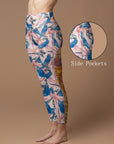 Animal hand drawn parrot birds troical forest leggings