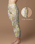 Pretty watercolor purple and yellow flowers leggings