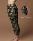 Hand painted watercolor botanical black leggings