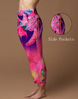 Gradient tropic flamingo chameleon monstera leggings