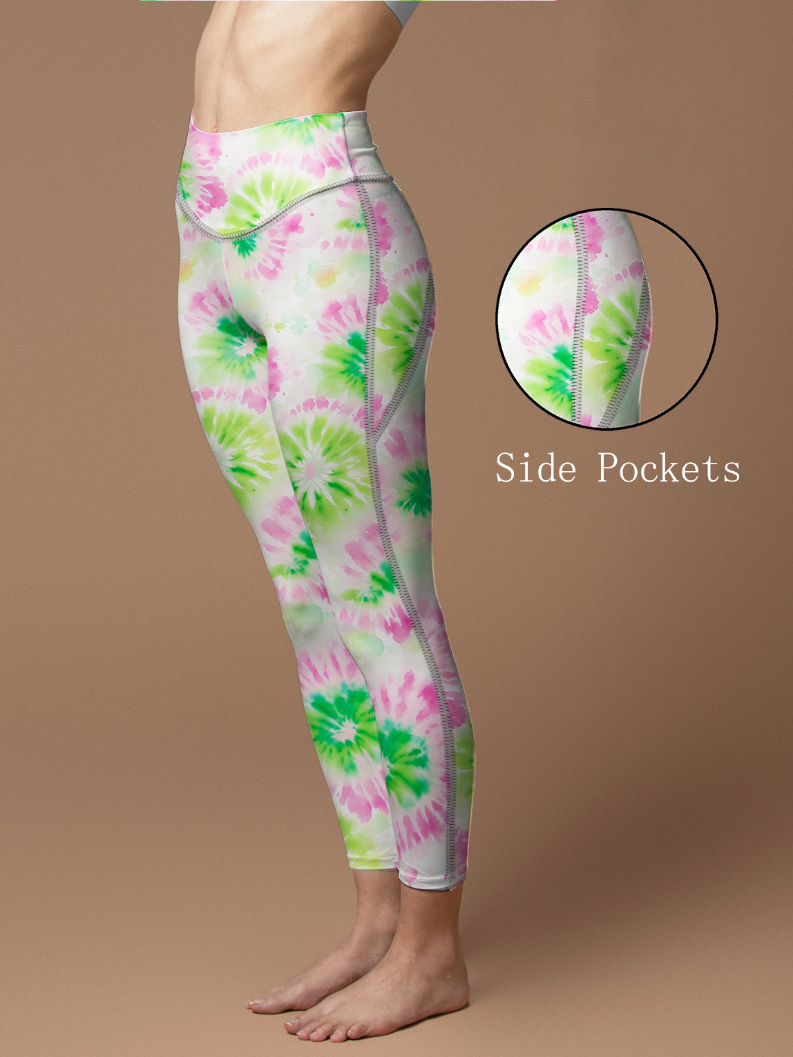 Colorful green pink tie dye seamless leggings