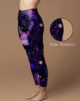 Purple planet with stars in the universe leggings