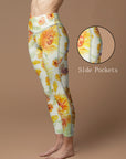 Flower yellow peonies watercolor leggings