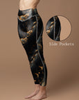 Universe galaxy abstract design of golden waves leggings