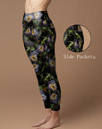 Violets flower embroidery seamless pattern leggings