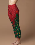 Christmas tree with ornaments on red background leggings