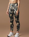 Vintage paisley floral seamless black leggings