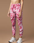 Red vortex liquid water ripple print leggings