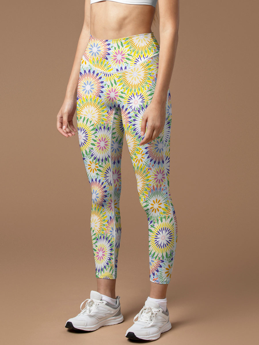 Colorful circular floral print leggings