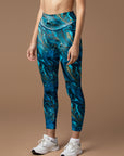 Blue and golden marble liquid water ripple leggings