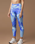 Watercolor galaxy print blue leggings