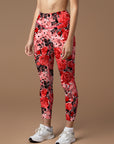 Flower red watercolor peony leggings