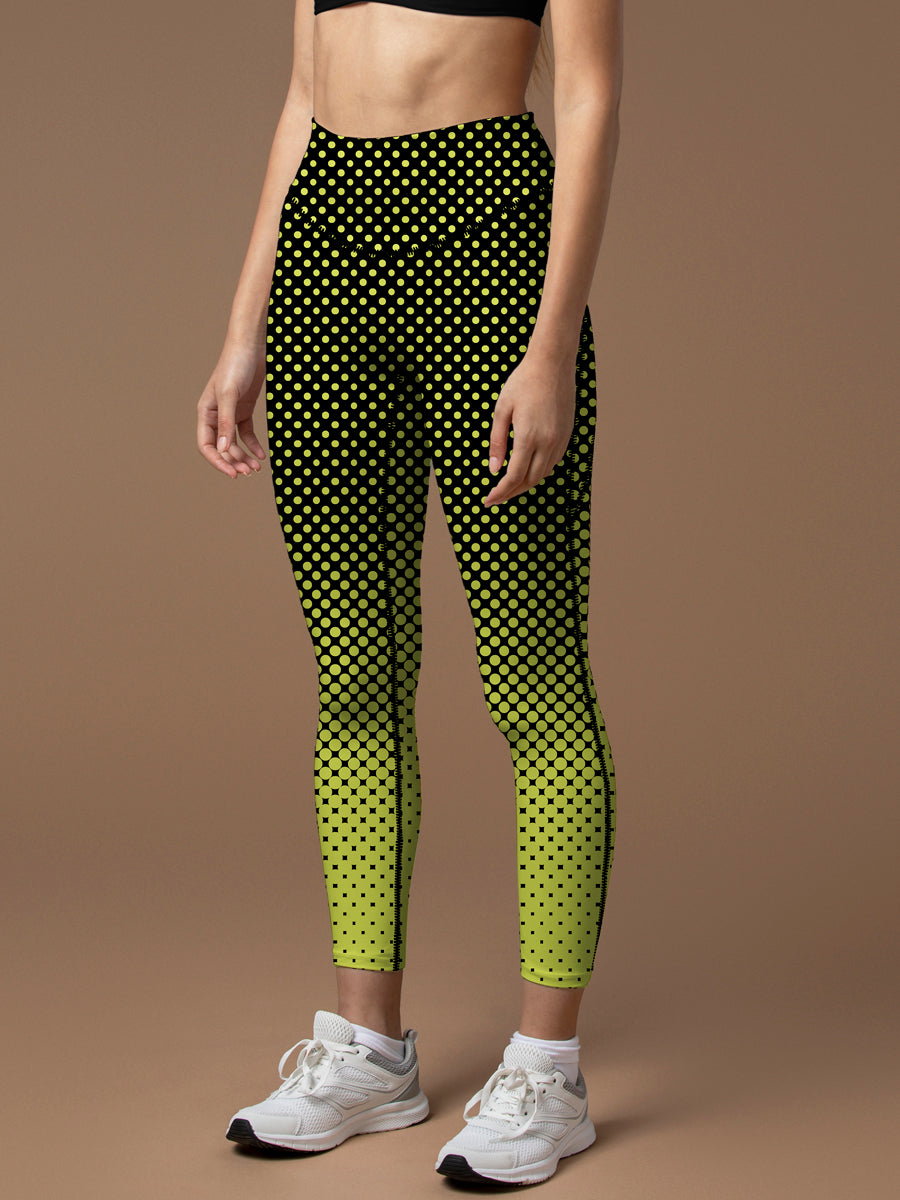 Yellow black two-color dot leggings