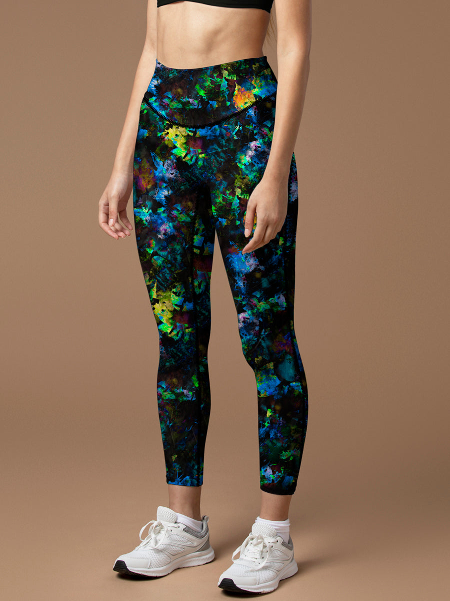 Fantasy colorful night flowers leggings