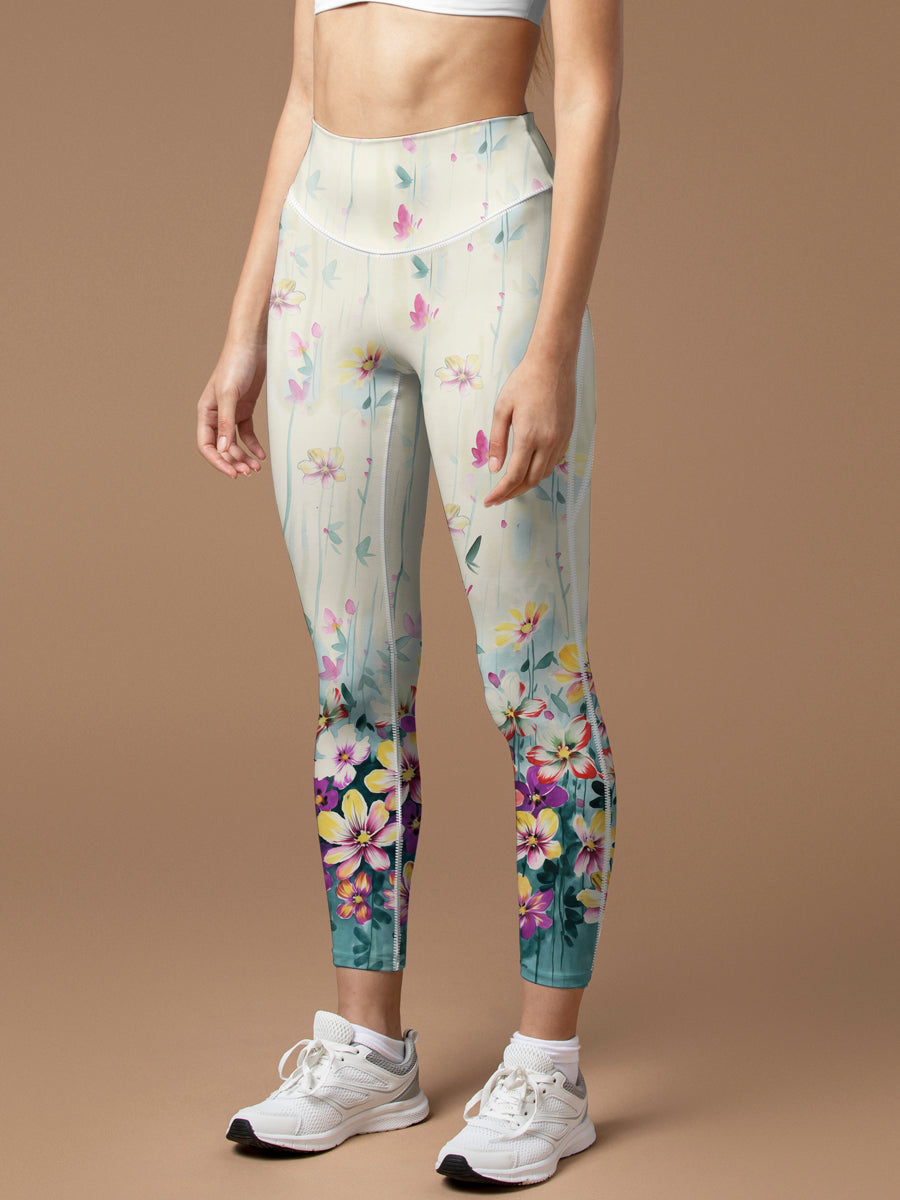 Flower purple plumeria design leggings