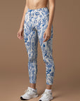 Flower blue lily of the valley rose tulip leaves print leggings