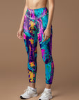 Tie dye still life with psychedelic colored water ripple leggings