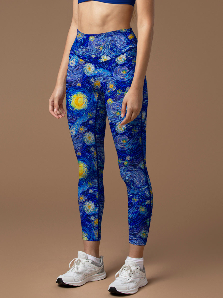 Oil paint starry sky print leggings