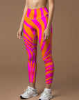 Orange and pink color block leggings