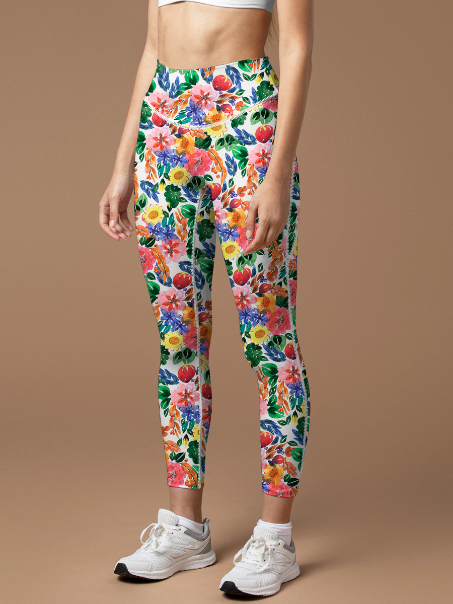 Flower hibiscus sunflower watercolor leggings