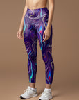 Purple fluid art pattern waistband water ripple leggings