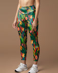 Botanical green leaves flower yoga leggings