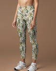 Botanical green gray leaves leggings