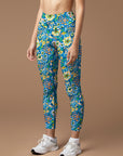 Flower big and small wildflower blue yoga leggings