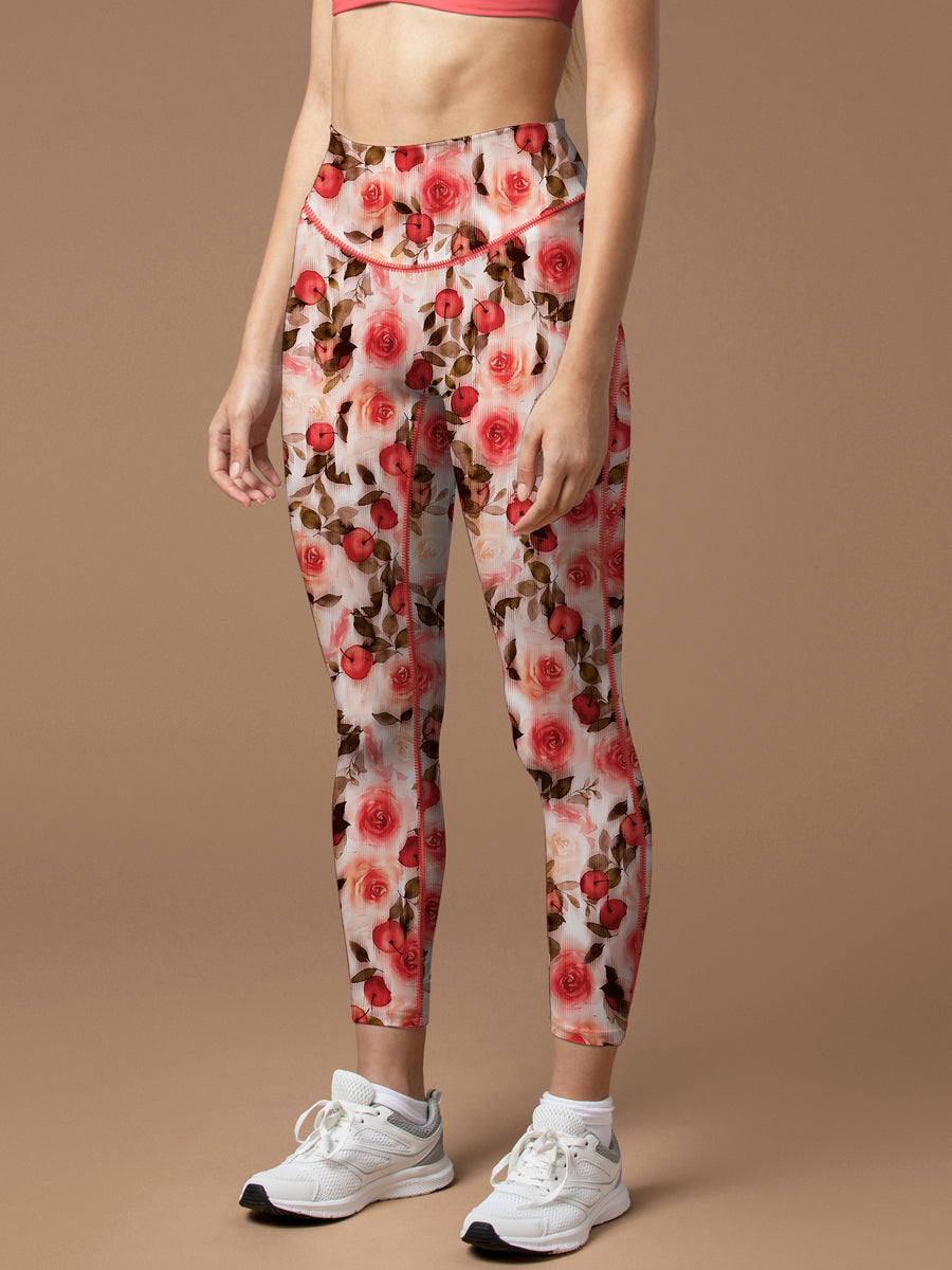 Flower rose hawthorn red retro leggings