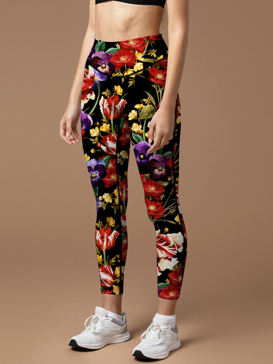 Flower watercolor peonies and pansy leggings