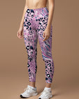 Animal leopard zebra print patchwork pink leggings