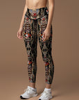 Animal leopard print gold ornaments flower design leggings