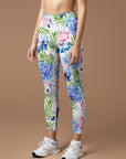 Flower watercolor palm leaves hydrangeas peony leggings