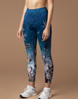 Botanical night sky flowers birds leggings