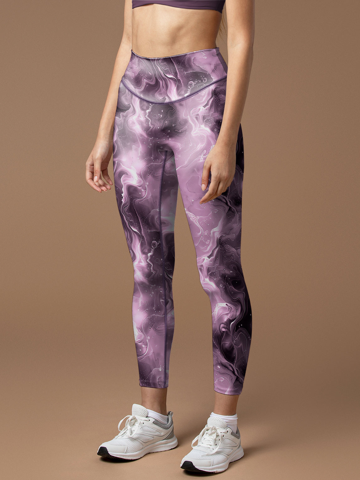 Abstract marble texture purple bubble swirls leggings