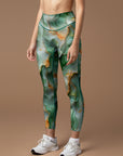 Abstract green watercolor gilt water ripples leggings