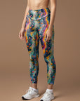 Rainbow color floral gouache painting Leggings