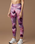 Abstract pink swirl gilded water ripples painting leggings