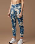 White cherry blossoms birds design leggings