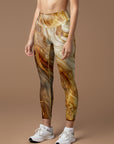 Abstract brown and gold marbling leggings