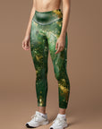 Green water ripple glitter leggings